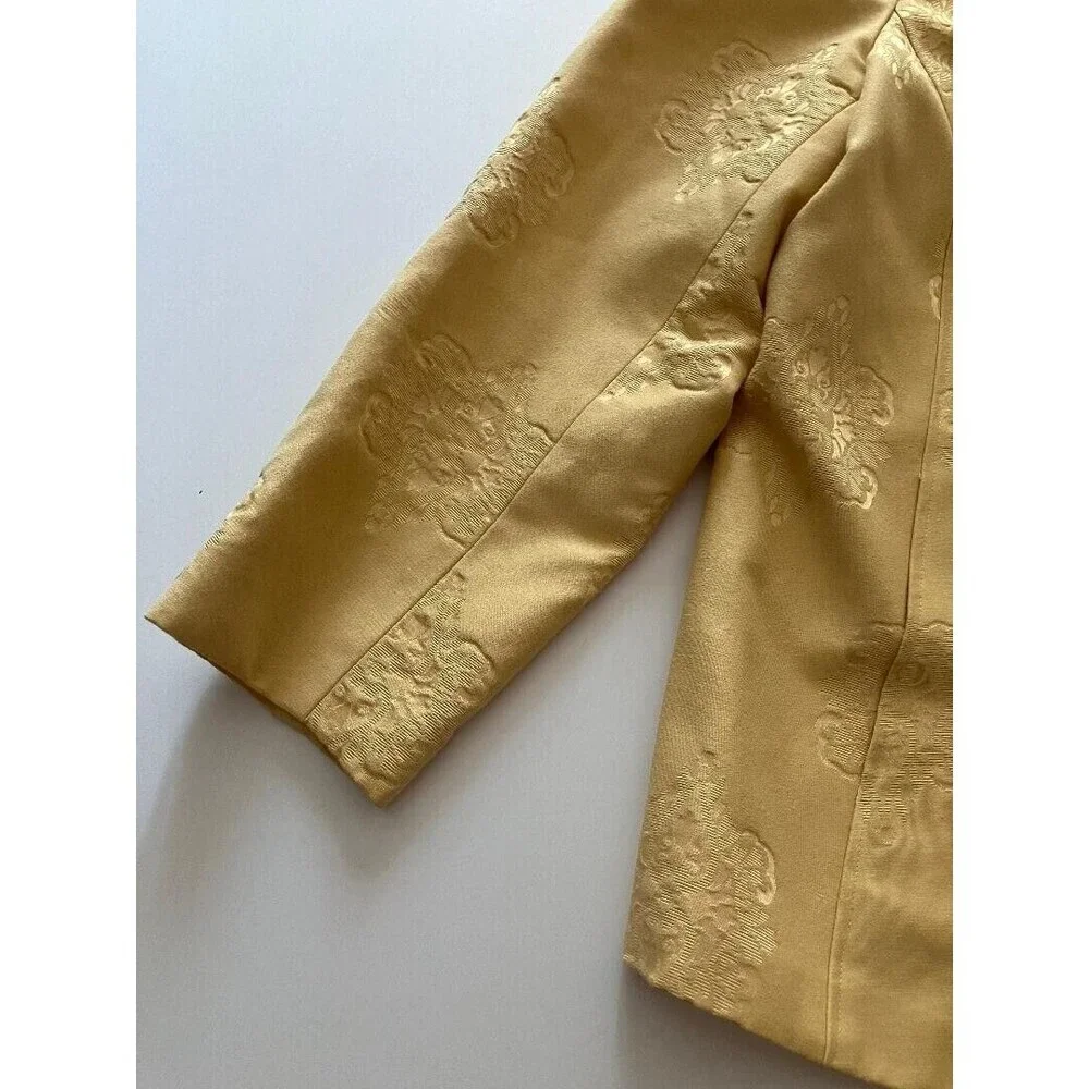 Talbots‎ Womans Floral 14W Chic Yellow Blazer Jacket Classic Toggle Knot